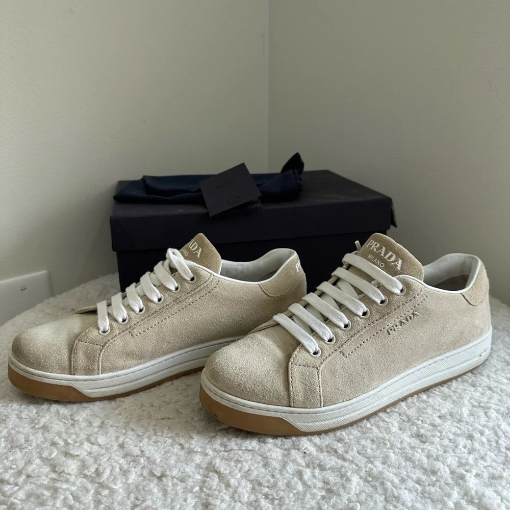 Prada  Beige Suede Sneakers. Size 38 - Picture 2 of 9